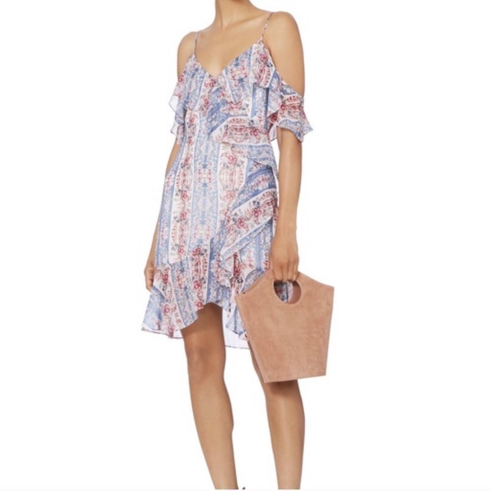 Intermix | Cold Shoulder Floral Ruffle Faux Wrap Dress